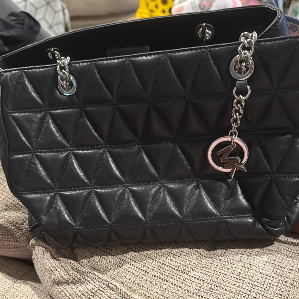 Michael Kors Collection Black Silver Quilted Shoulder Bag